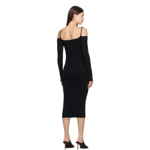 Jacquemus sweater off shoulder ribbed dress top pants logo, black and gold $450 - Picture 3 of 6